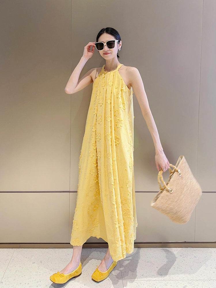 Yellow 3d Halter Maxi Dress