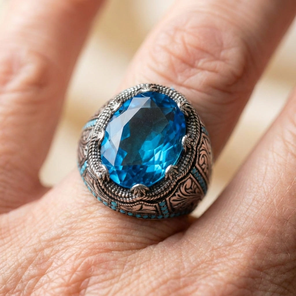 Vintage Handmade Blue Stone Silver Ring