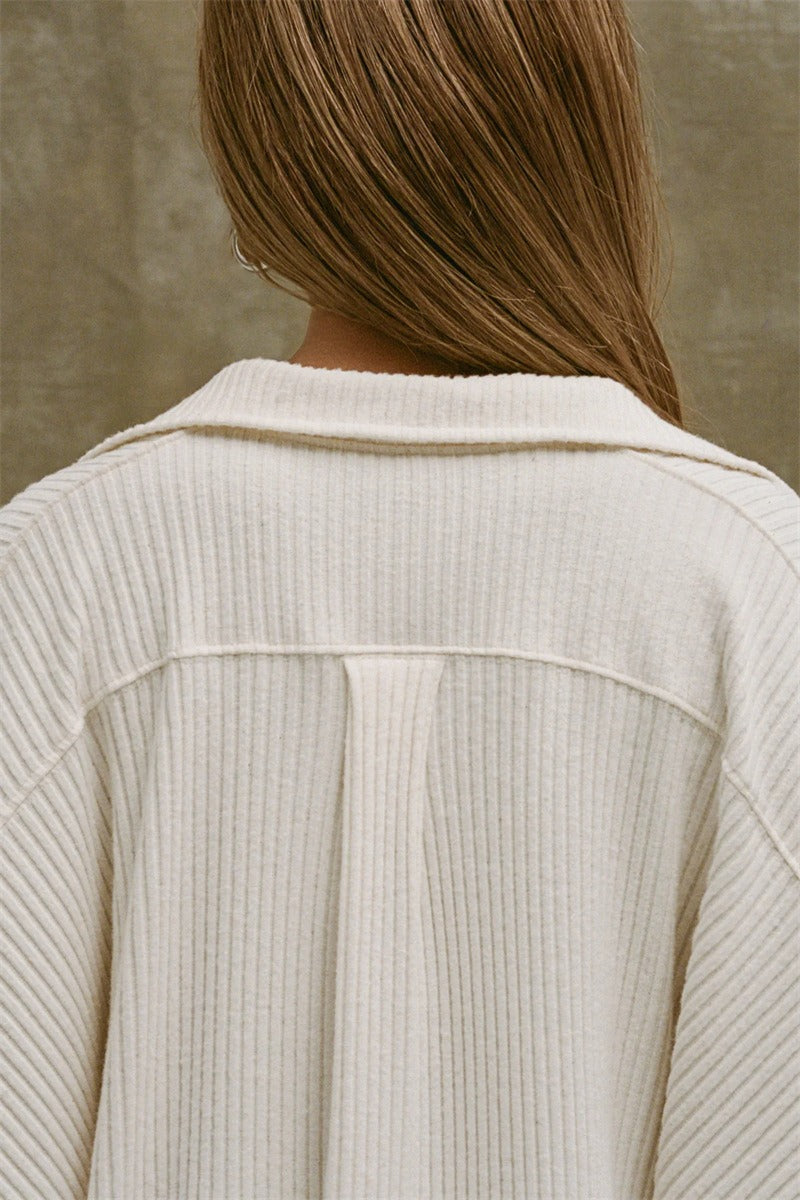 V Neck Knit Collar Blouse