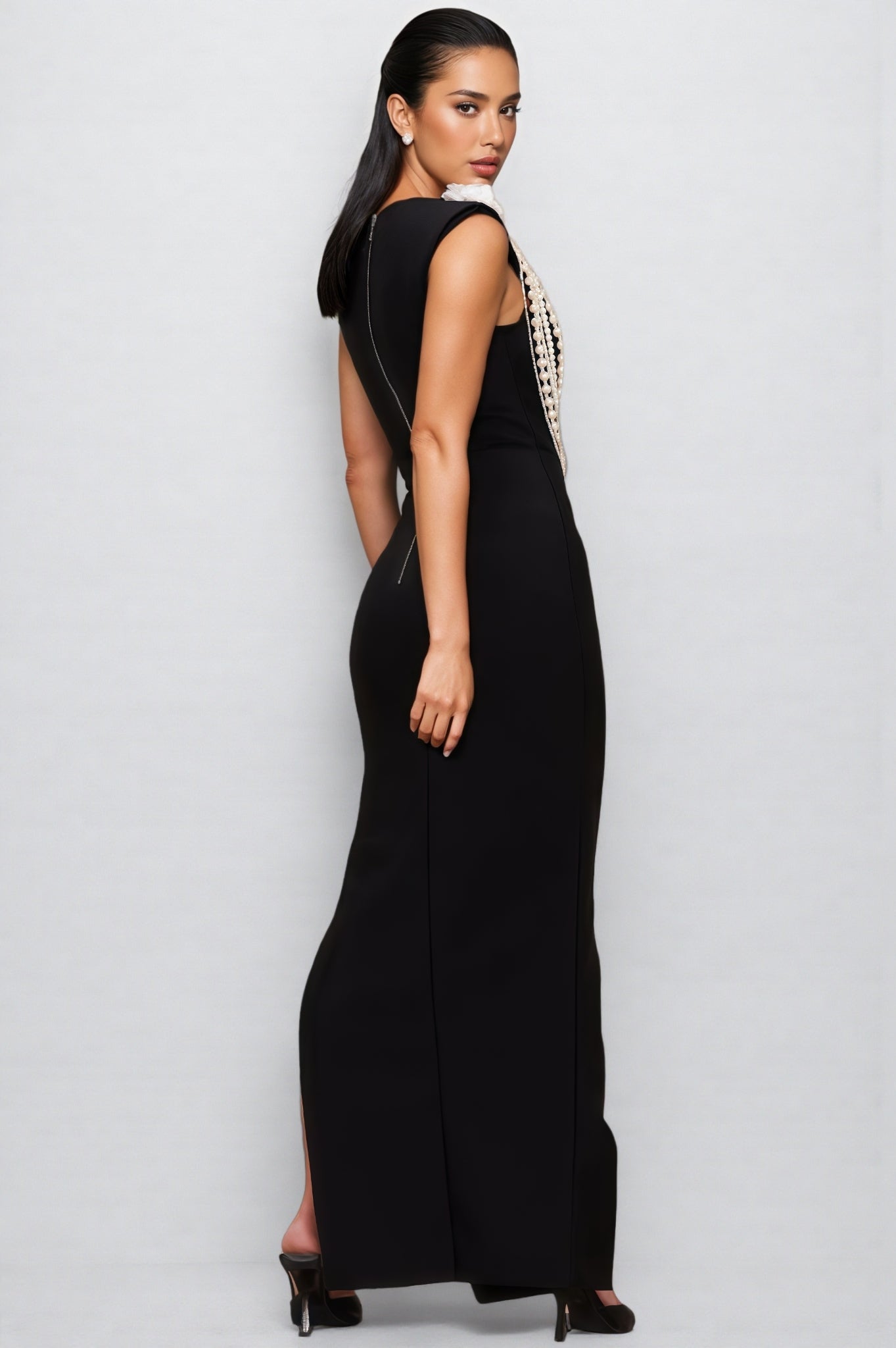 Avra Pearl Beaded Chain 3d Maxi Dress