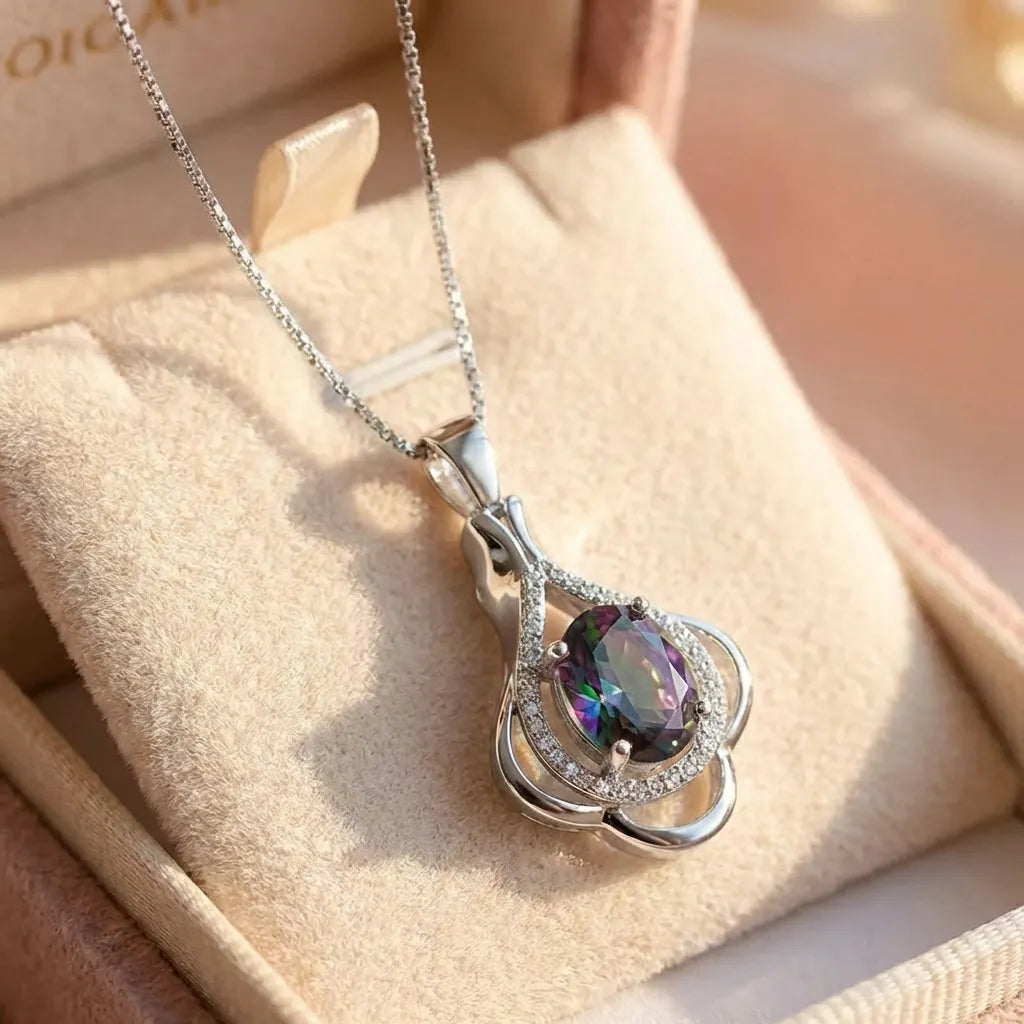 Silver Multicolor Gem Pendant Necklace