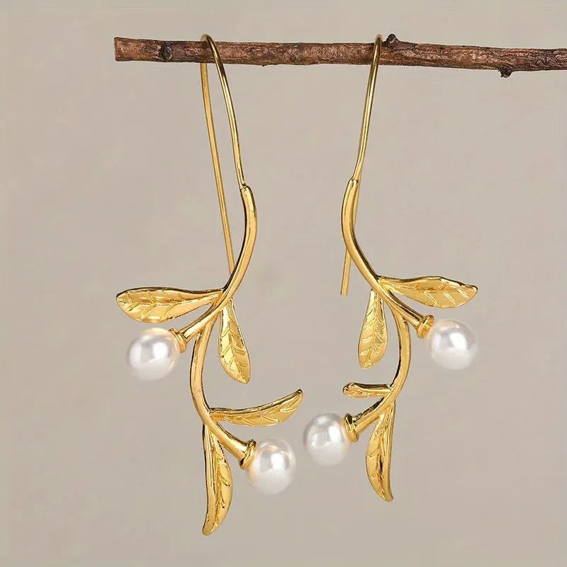 Elegant Pearl Leaf Earrings