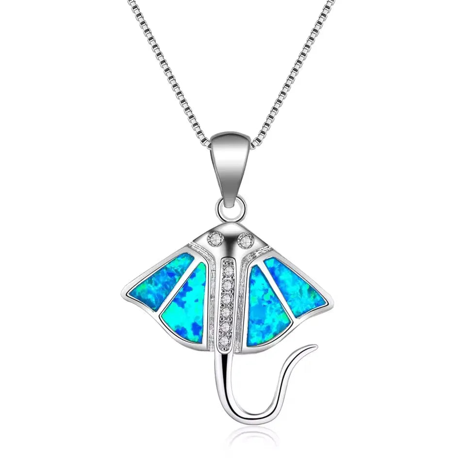 Elegant Opal Manta Ray Necklace