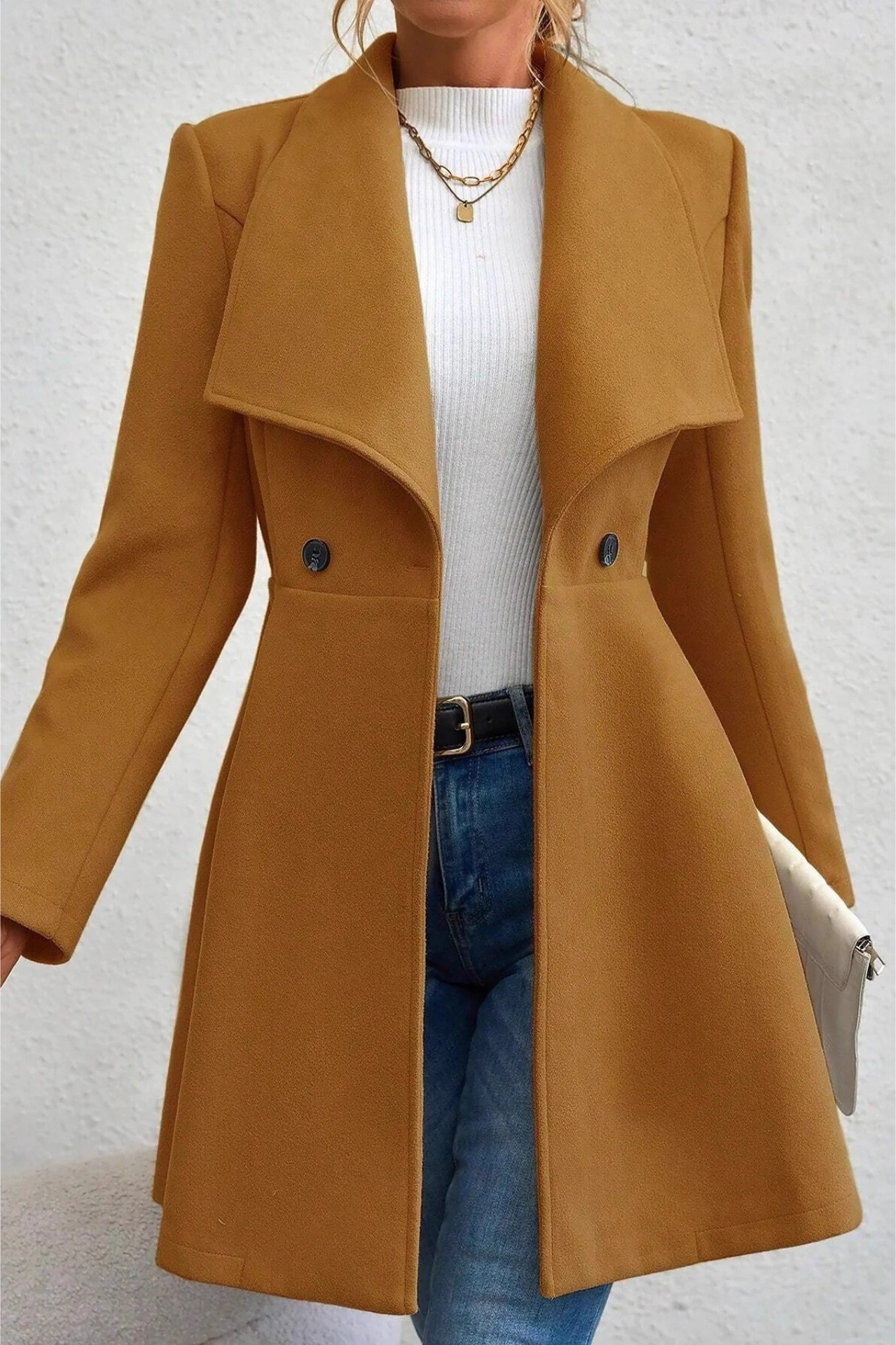 Lapel Double-breasted Thickened Wool Blend Overcoat