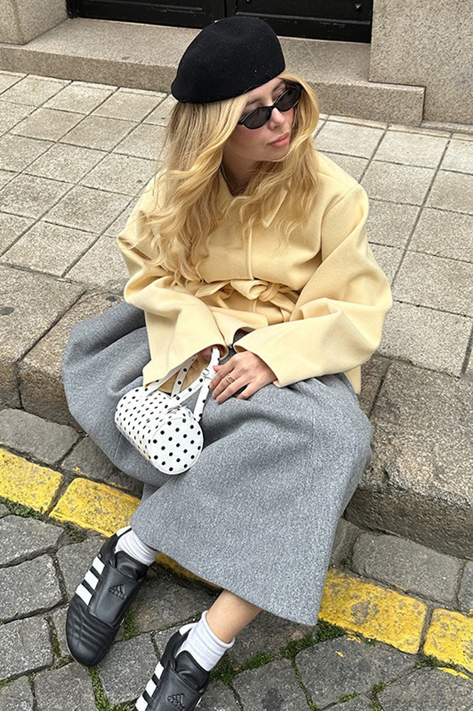 Color Belted Midi Wool Blend Coat