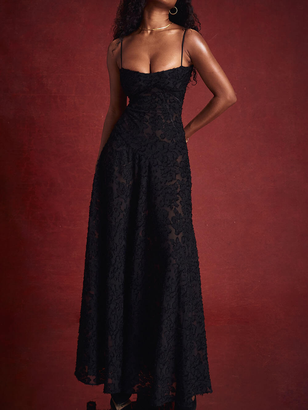 Midnight Bloom - Lace Back Maxi Dress