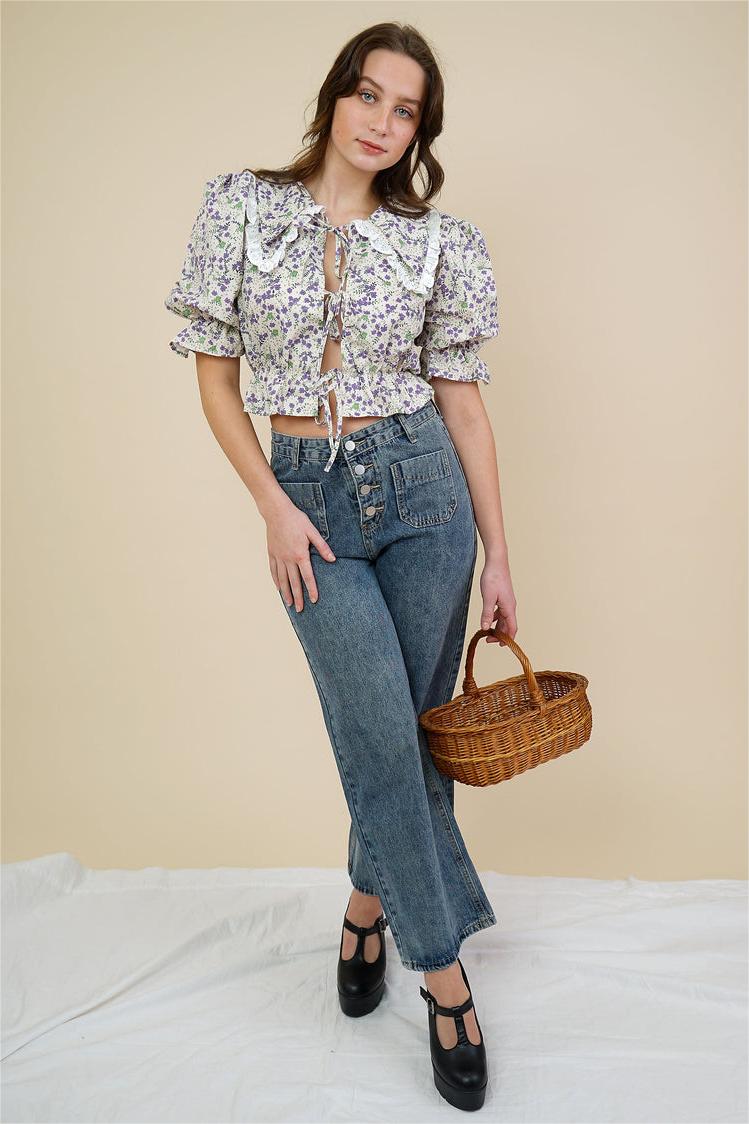 Puff Sleeve Doll Collar Blouse