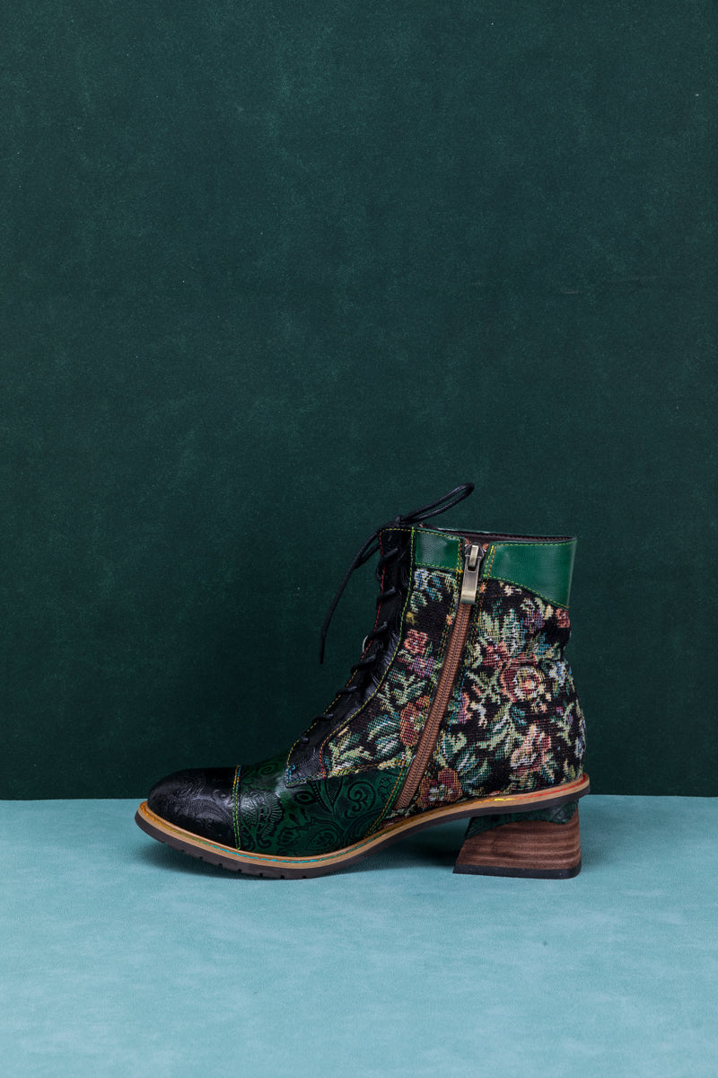 Soffia | Appliqued Lace Up Leather Ankle Boot