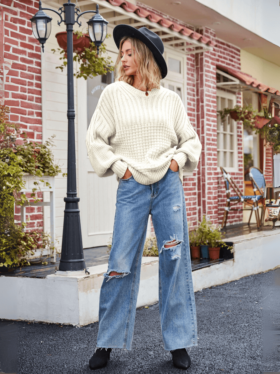 Tahoe Bound Waffle Knit Sweater - Cream