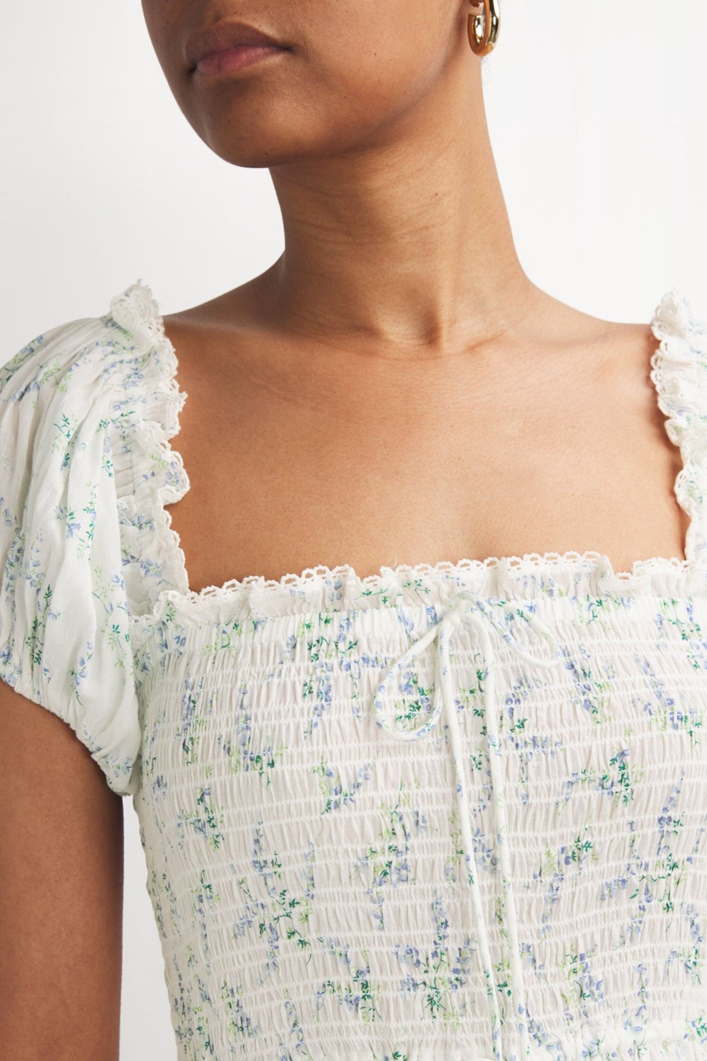 Smocking Puff Sleeve Midi Dress