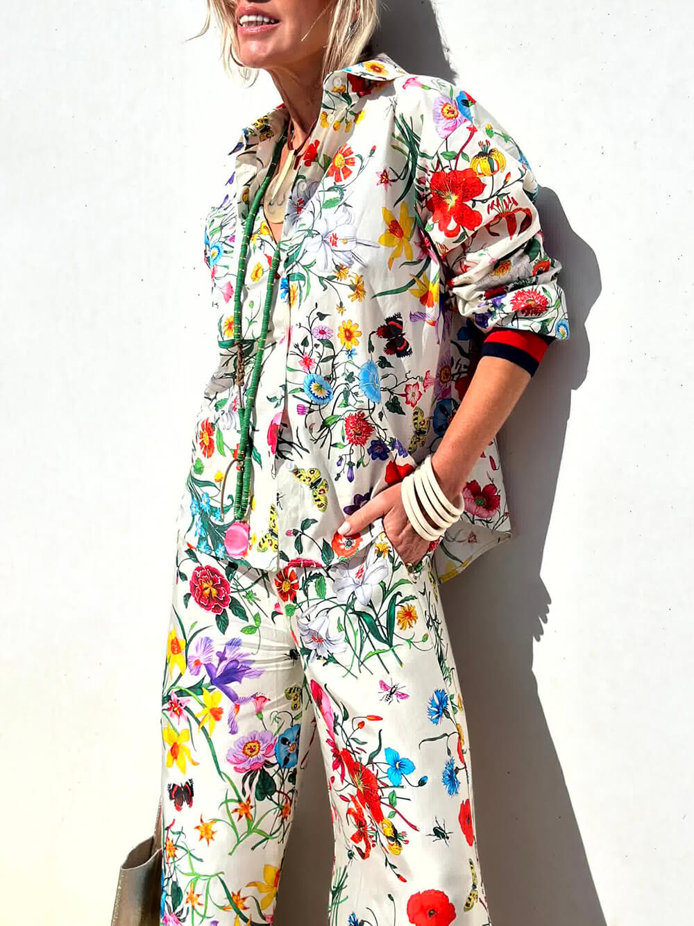 Unique Print Button Down Oversized Blouse