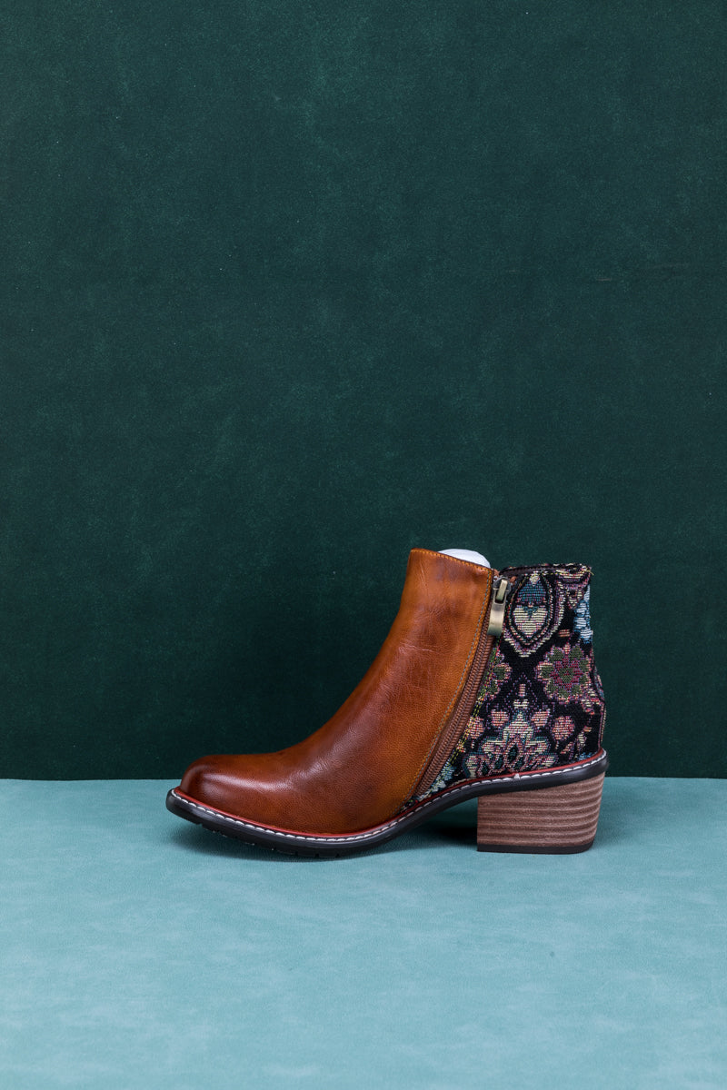 Soffia | Petal Applique Leather Ankle Boot