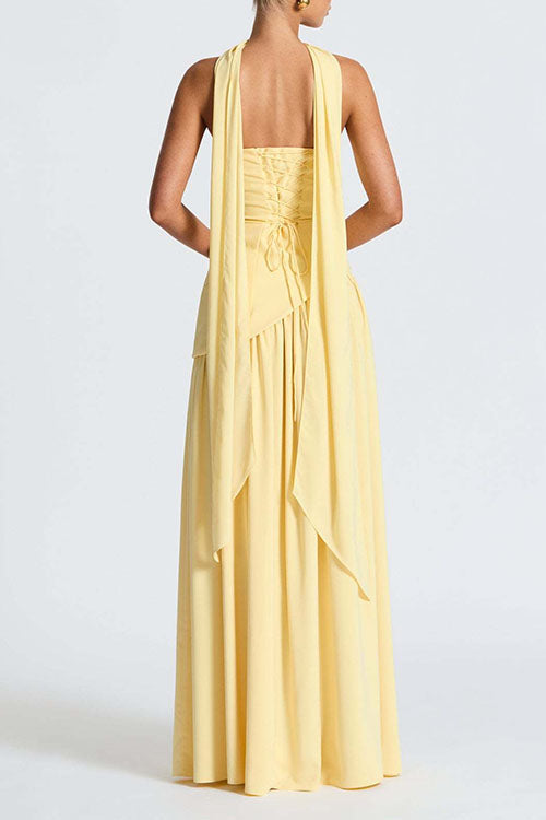 Moxidress Strapless Back Lace-up High Slit Splice Maxi Dress