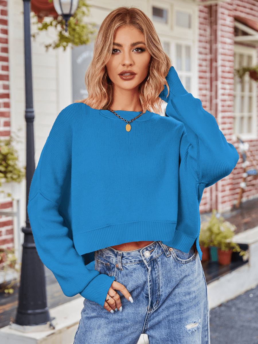 Stanton Cropped Crewneck Sweater - Blue