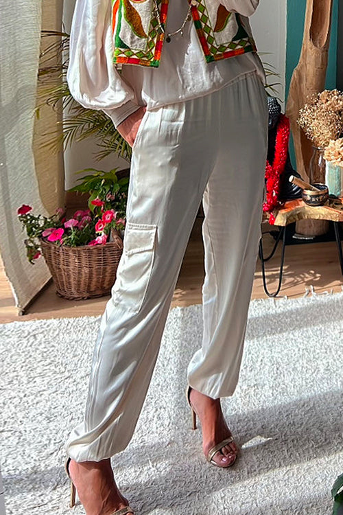 Satin Cargo Pants With Pockets