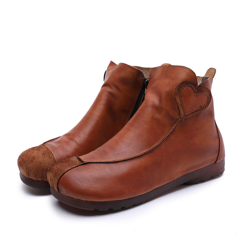 Single-layer Cowhide Soft Heart-shaped Flat Boots