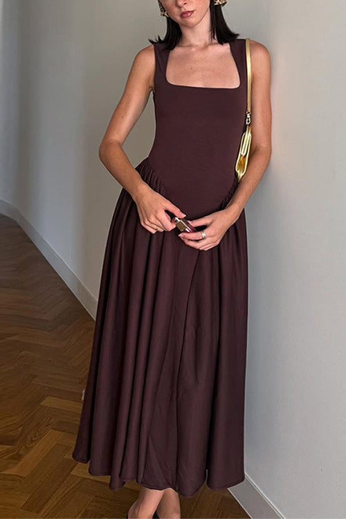 Moxidress Square Neck Sleeveless Flowy Maxi Dress