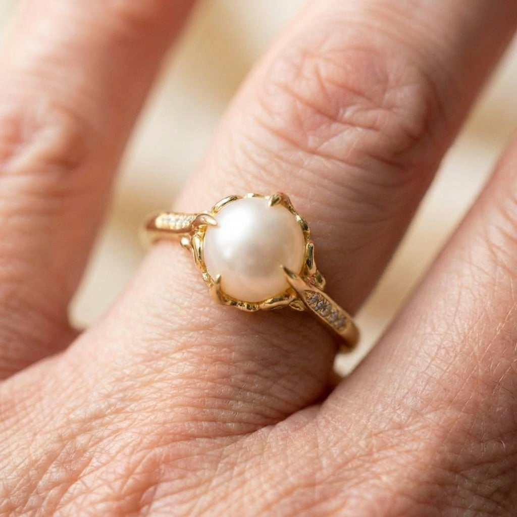 Exquisite Crystal Pearl Gold Ring