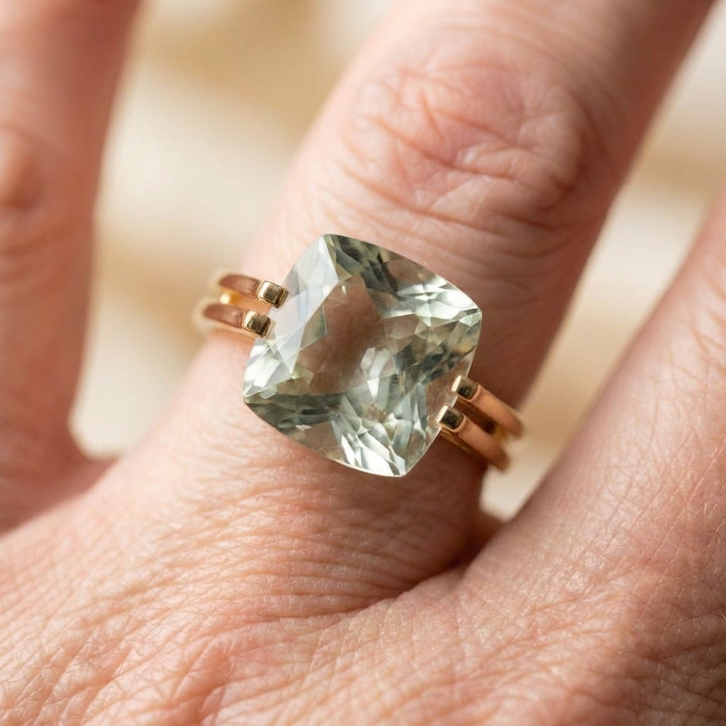 Vintage Green Cubic Glass Gold Ring