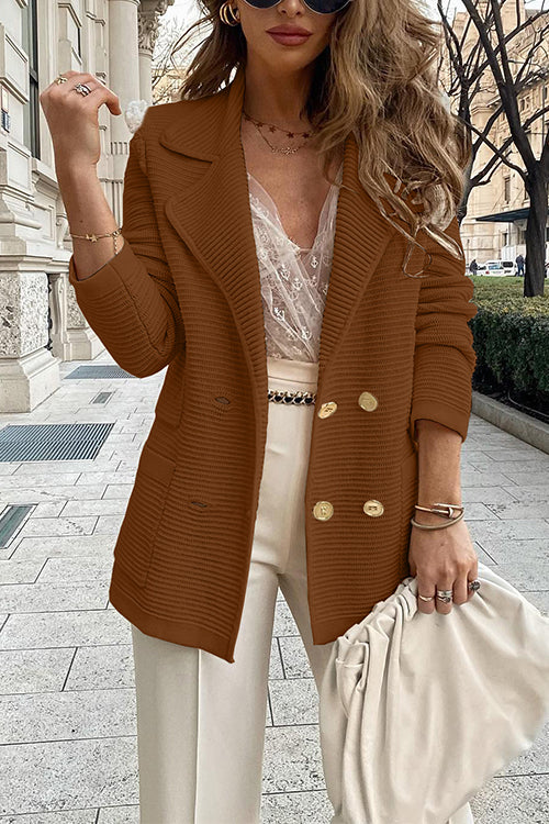 Moxidress Double Breasted Textured Cardigan With Pockets