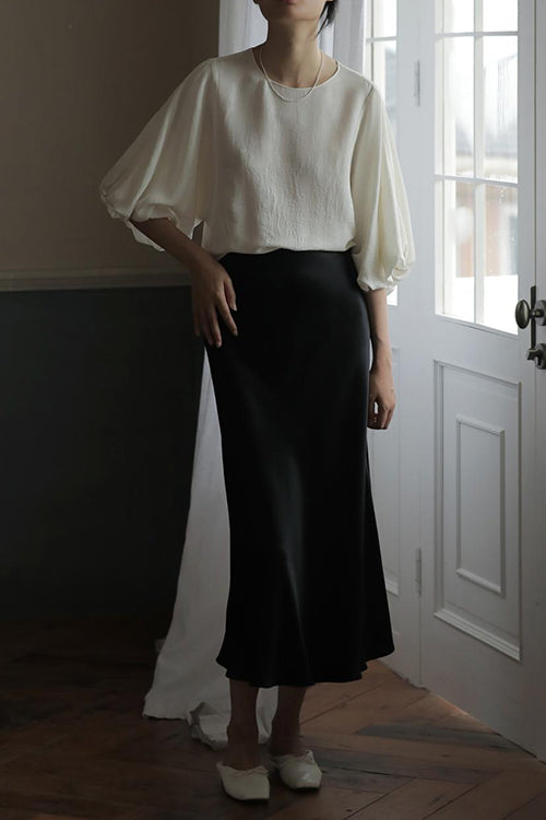 Moxidress High Waist Satin Midi Skirt