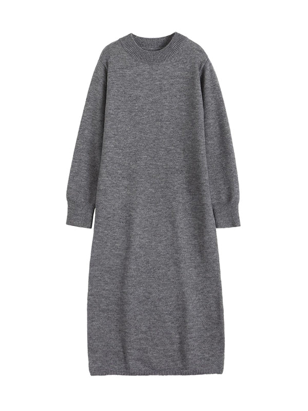 Urban Loose Long Sleeves Color Round-neck Sweater Dresses