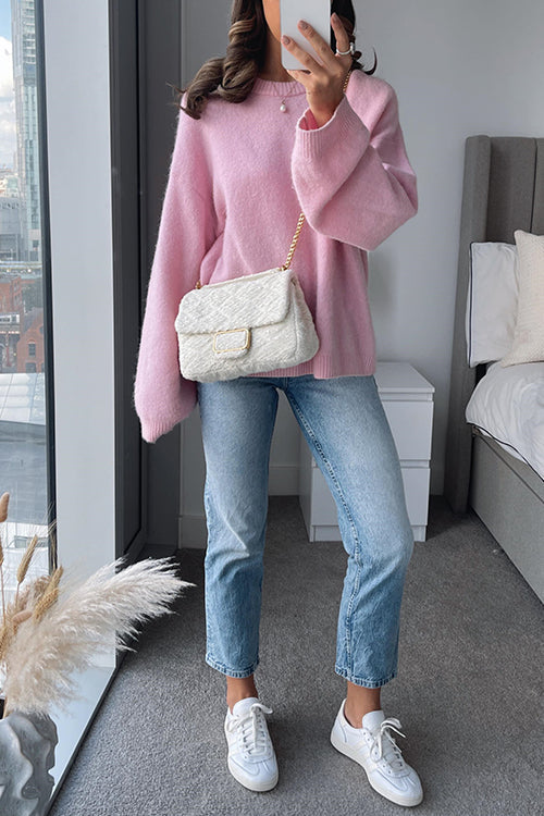 Moxidress Crewneck Drop Shoulder Comfy Pullover Sweater