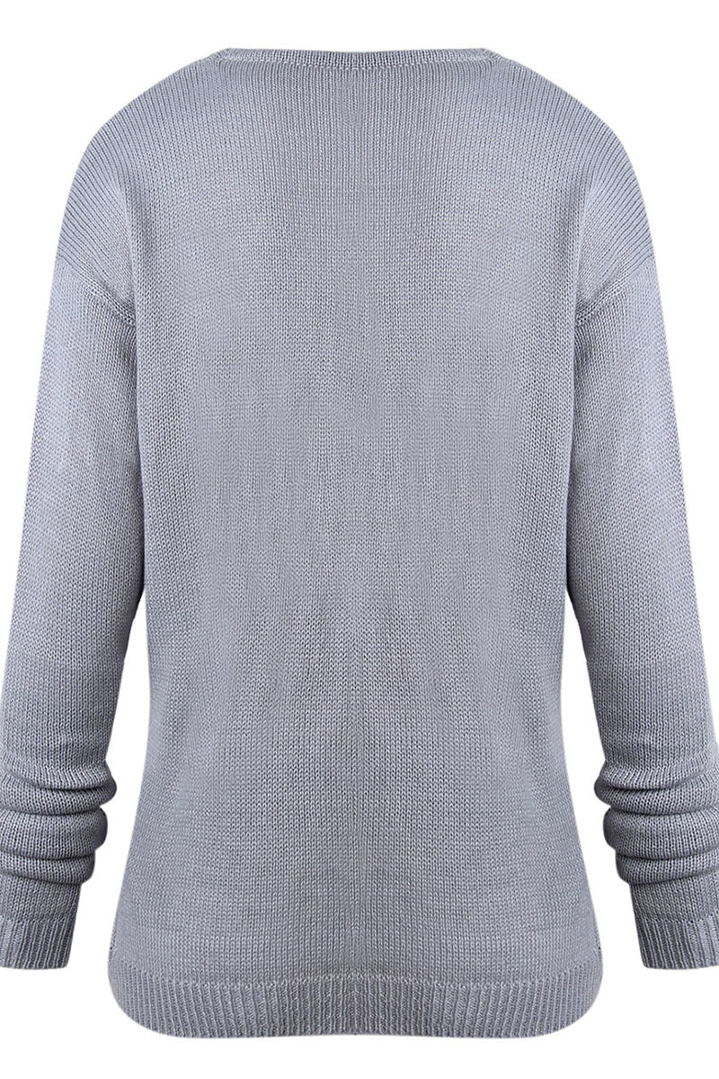 Simplicity Hollowed Out Patchwork V Neck Mid Waist Sweaters(4 Colors)
