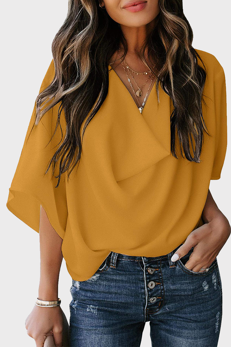 Patchwork V Neck Blouses(7 Colors)