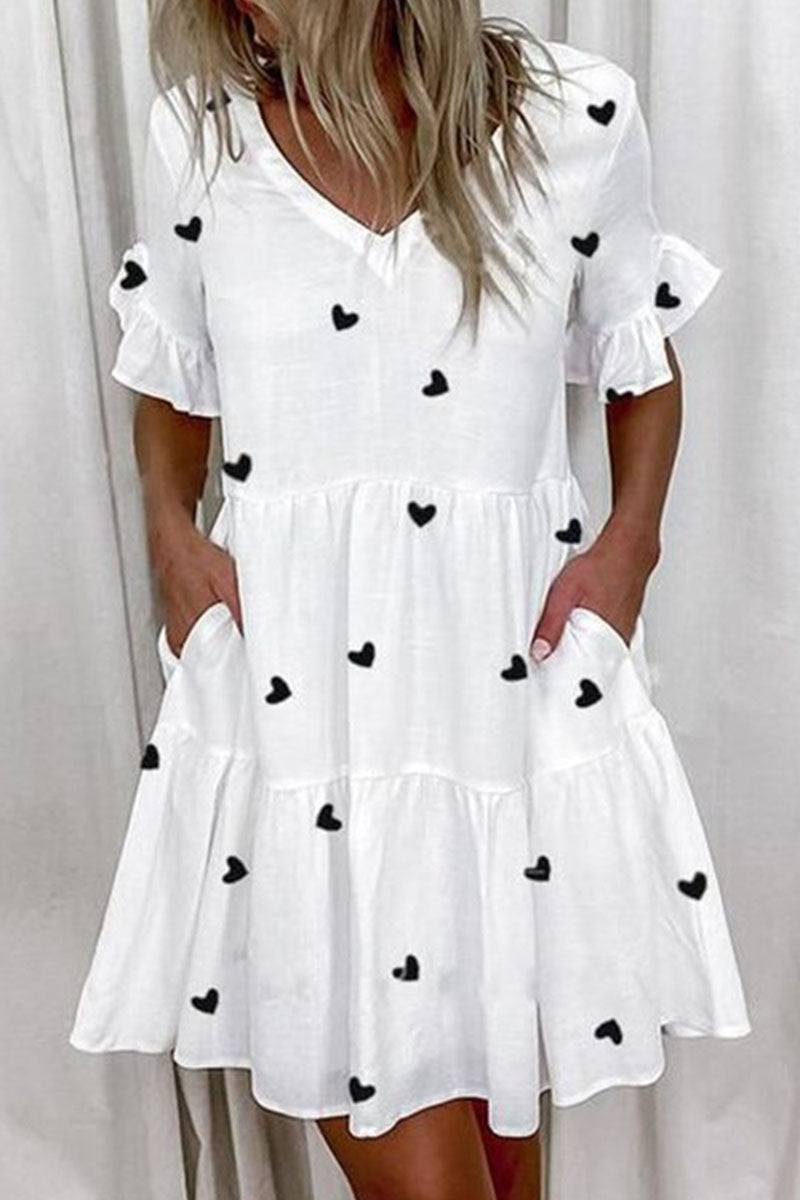 Print V Neck a Line Mini Dresses(7 Colors)