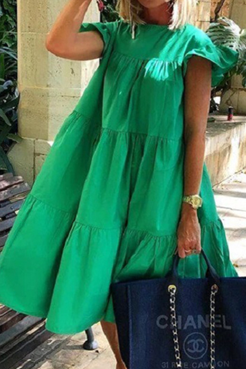 Patchwork O Neck Cake Skirt Dresses
