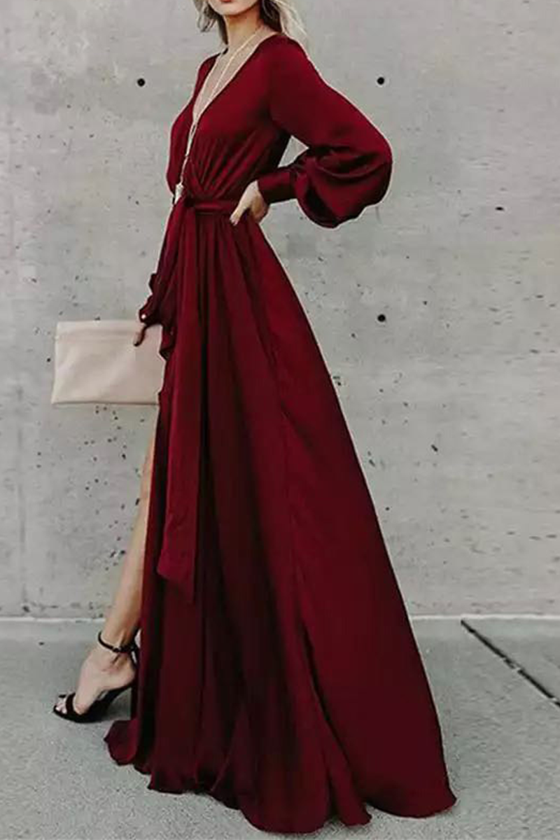 Patchwork V Neck Waist Skirt Dresses