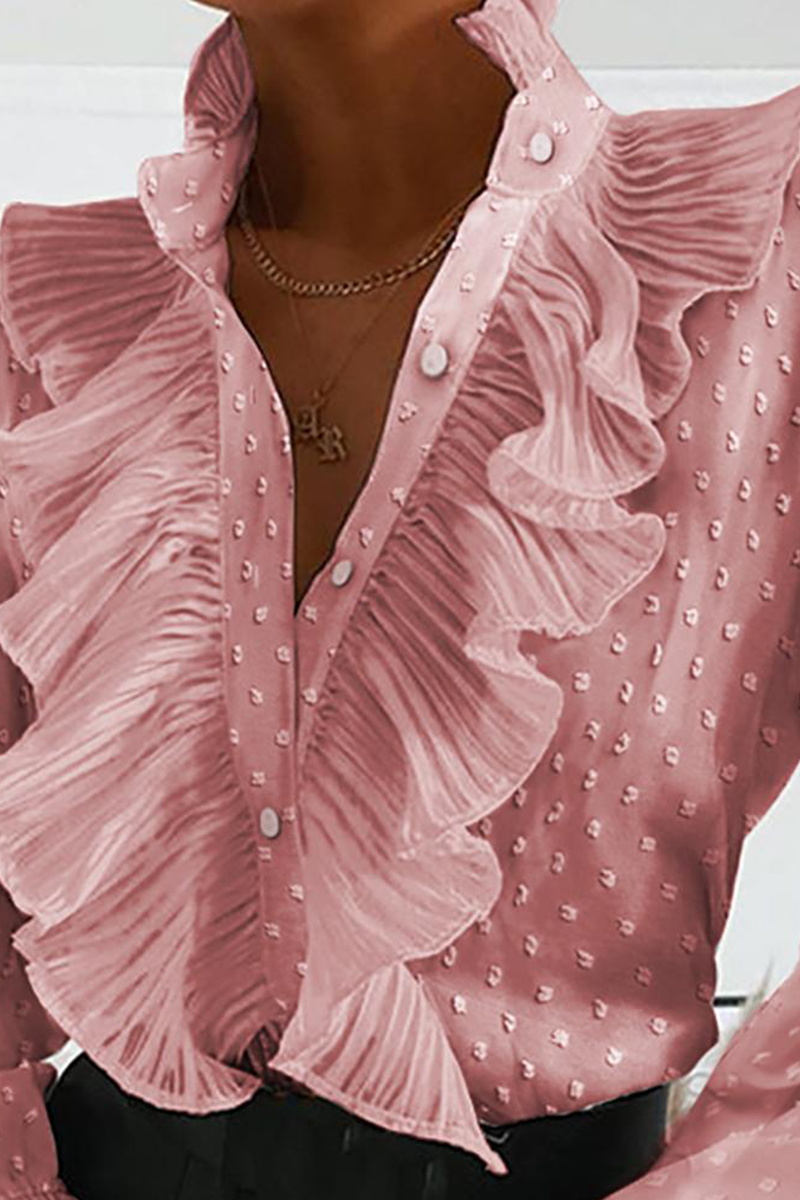 Buckle Flounce Mandarin Collar Blouses (4 Colors)