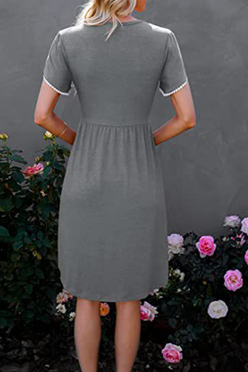 Split Joint O Neck Waist Skirt Dresses(5 Colors)