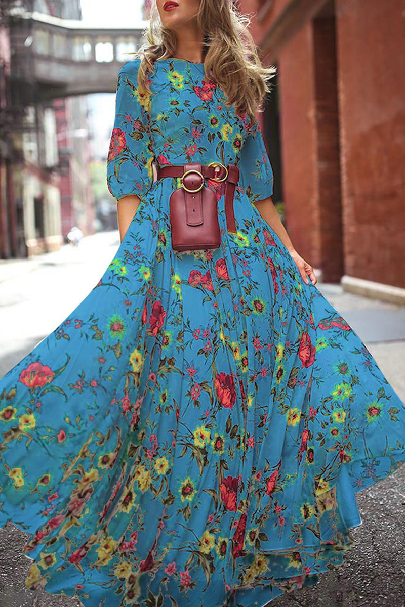 Print O Neck Cake Skirt Dresses(3 Colors)