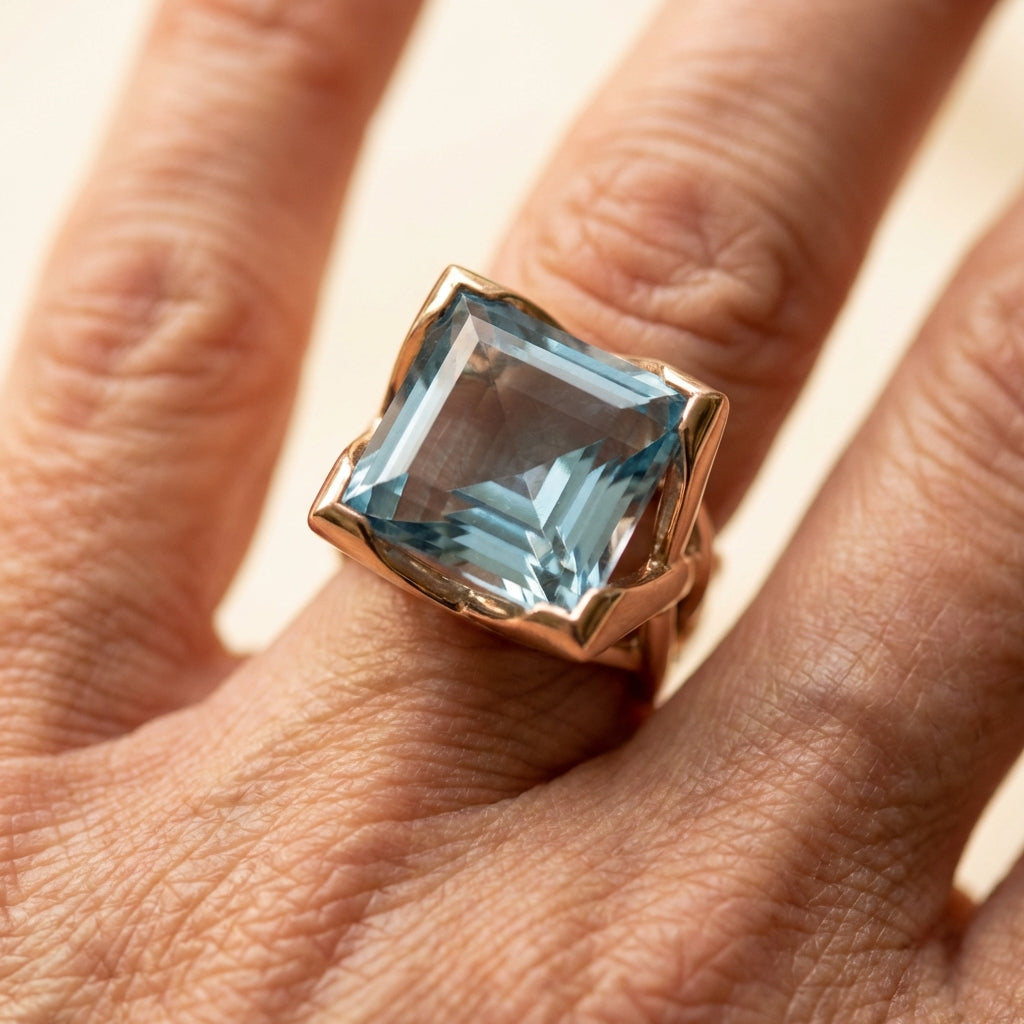 A Vintage Rose Gold Blue Zirconia Ring