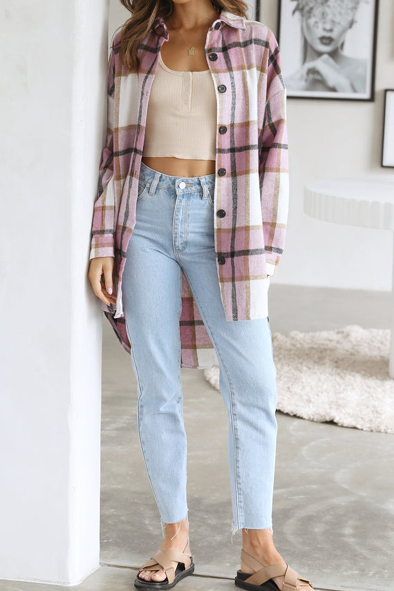 Plaid Patchwork Turndown Collar Blouses(5 Colors)