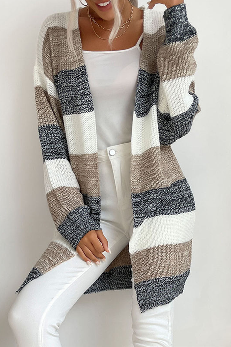 Color Block Contrast V Neck Cardigans(6 Colors)