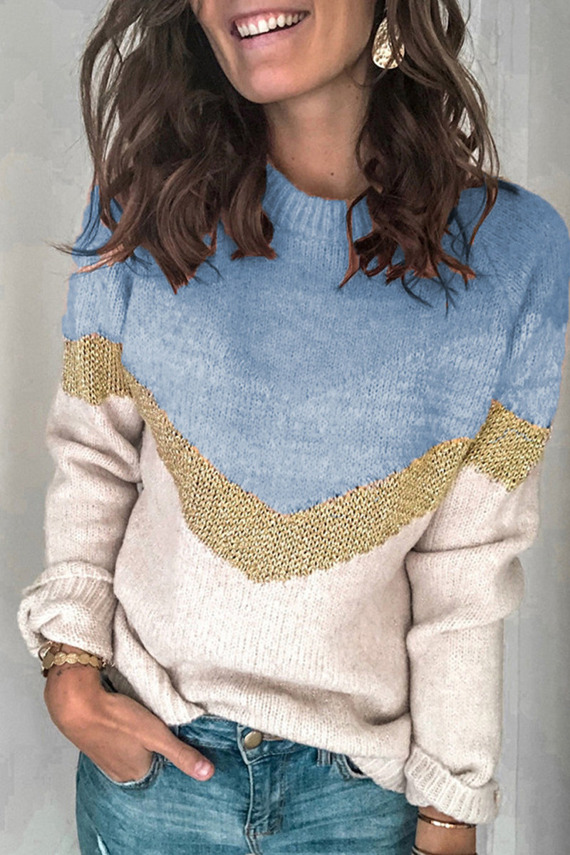Color Block Contrast O Neck Sweaters(5 Colors)