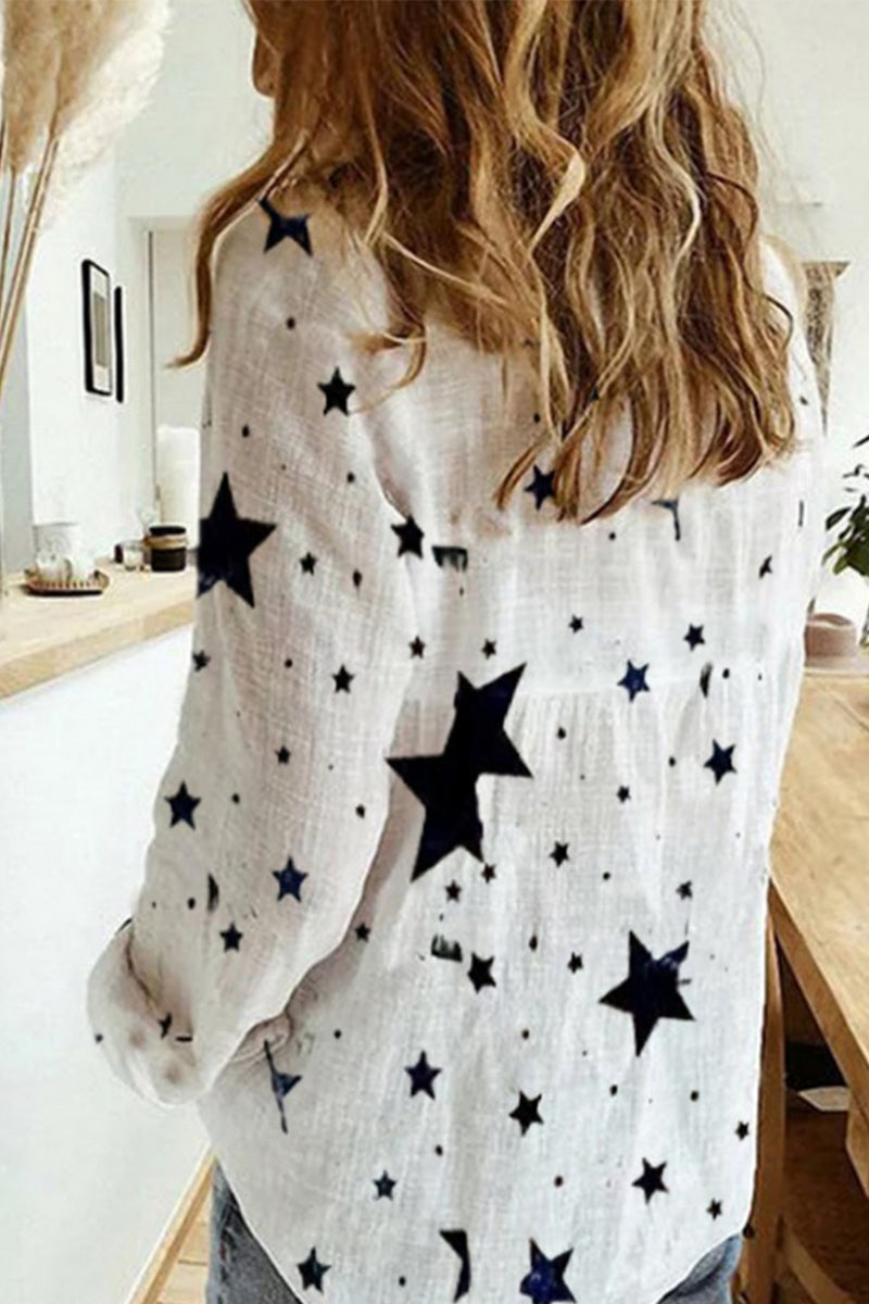 Polka Dot Patchwork Printing Turndown Collar Blouses(12 Colors)
