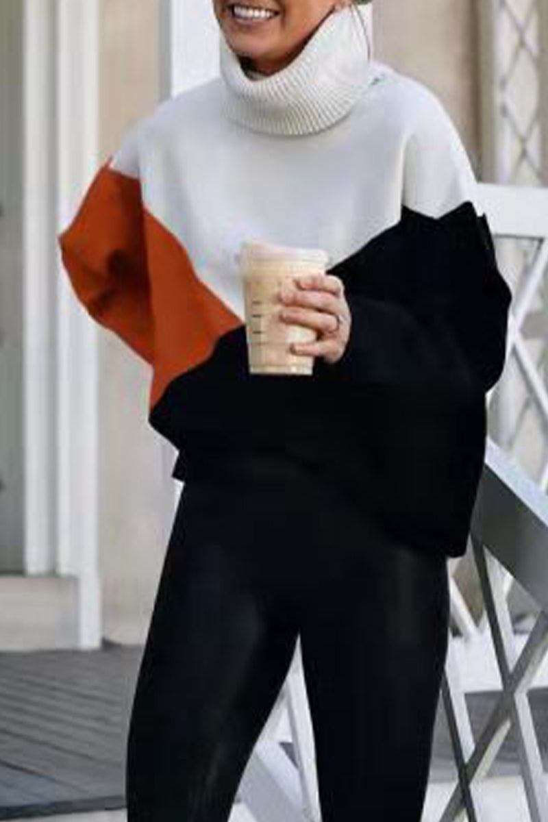 Work Color Block Patchwork Turtleneck Sweaters(4 Colors)