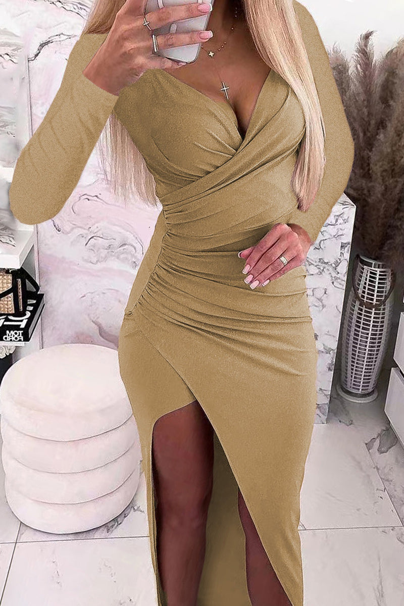 Color V Neck One Step Skirt Dresses(5 Colors)