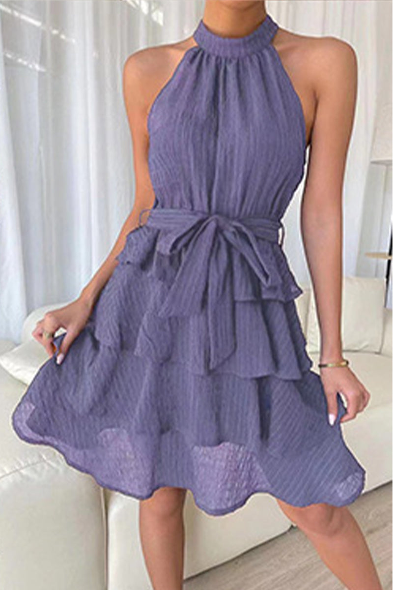Patchwork Halter Cake Skirt Dresses(3 Colors)