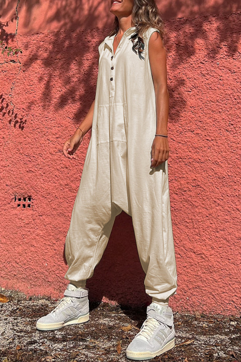 Sportswear Pocket Hooded Collar Loose Jumpsuits(3 Colors)