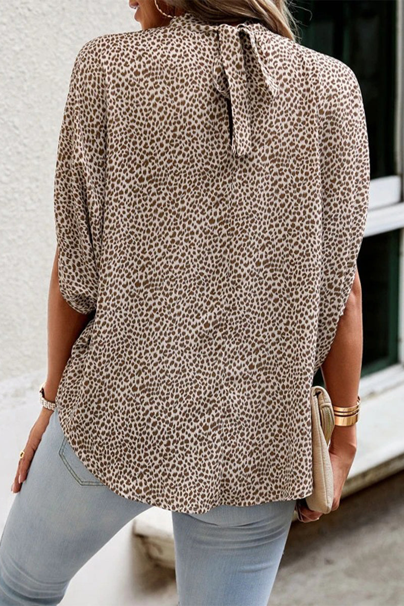 Work Print Patchwork O Neck Blouses(10 Colors)