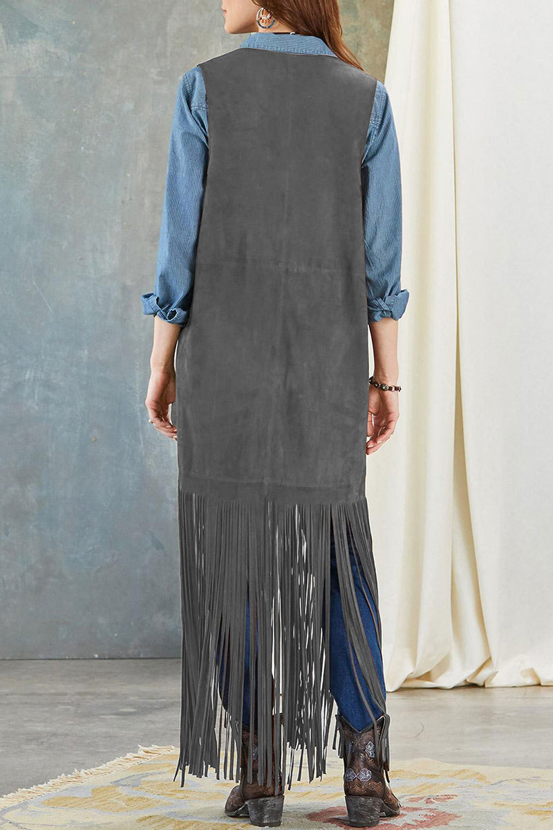 Street Tassel Cardigan Collar Outerwear