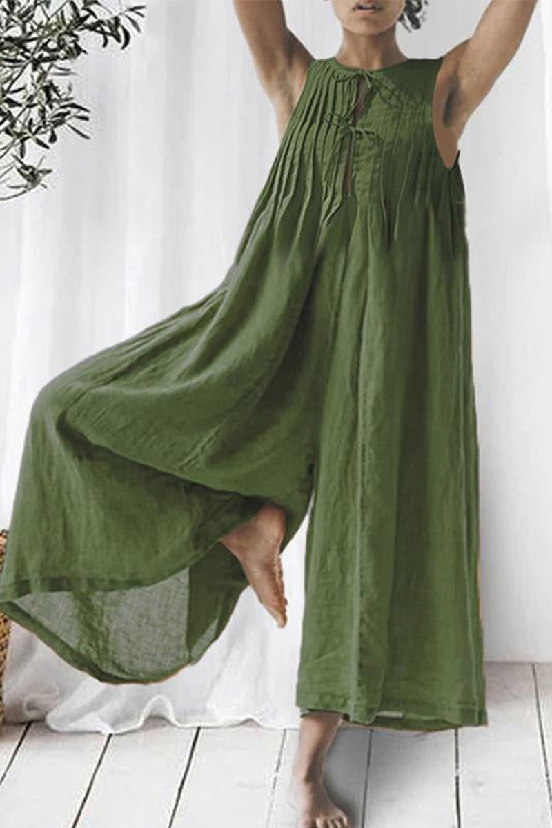 Vacation Frenulum O Neck Loose Jumpsuits
