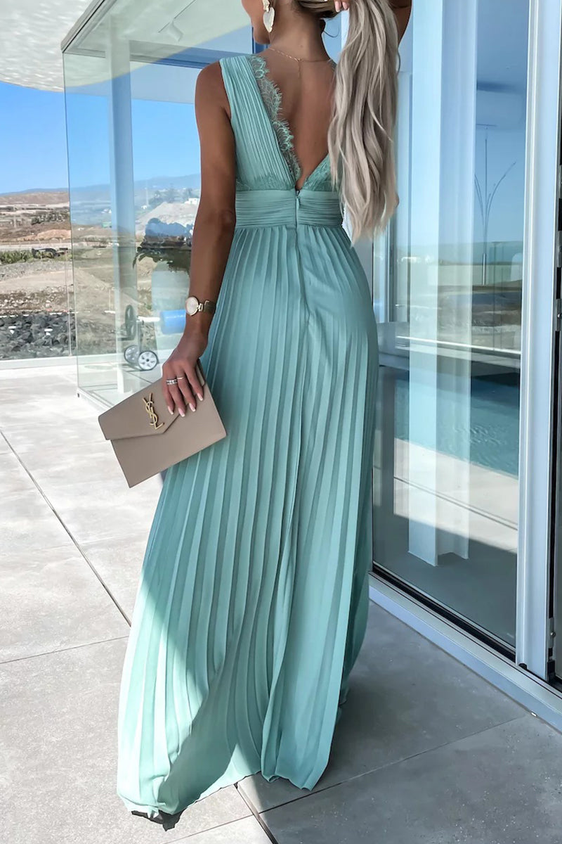Celebrities Lace V Neck Waist Skirt Dresses