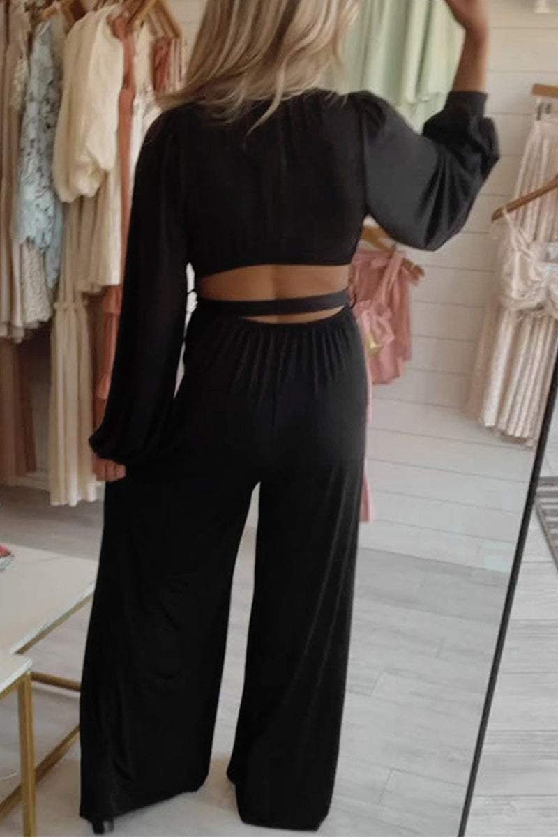 Bandage V Neck Loose Jumpsuits