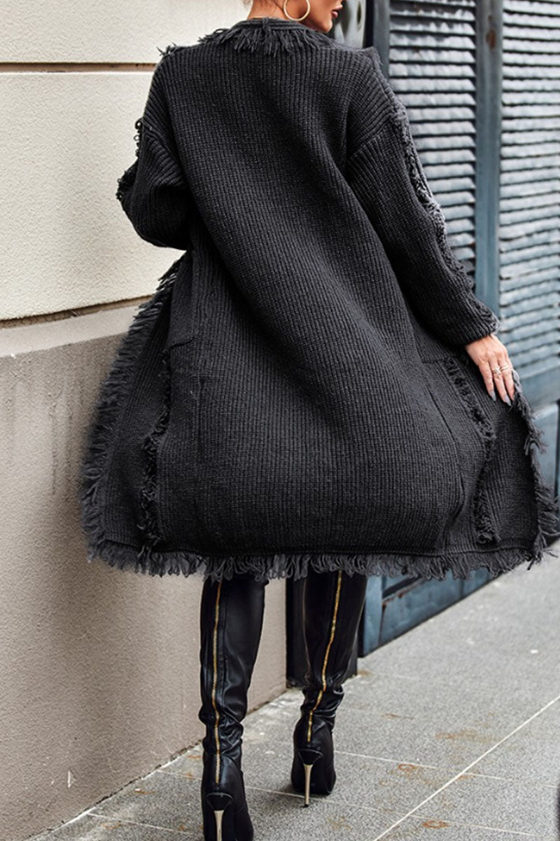Tassel Patchwork Pocket Cardigan Collar Outerwear